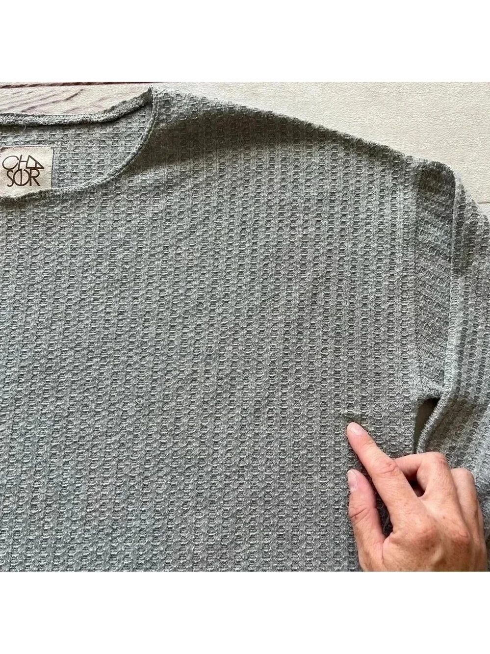 Chaser Womens Gray Waffle Knit Thermal Top Button Long Sleeve Tunic Top … - Picture 3 of 9
